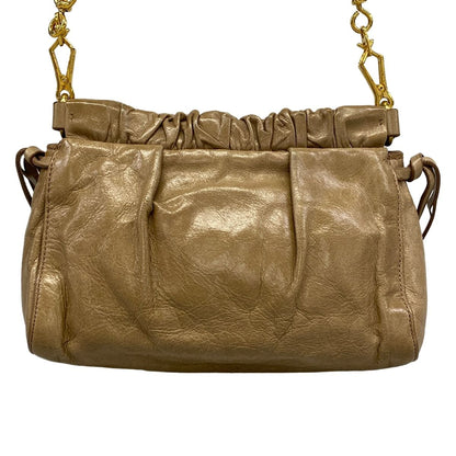 Miu Miu Shoulder Bag Gather Gray Beige Removable Strap Leather — view 3