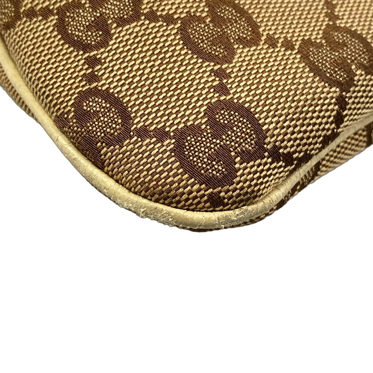 Gucci Shoulder Bag Horsebit GG Pattern Beige Dark Brown Studs Leather — view 6