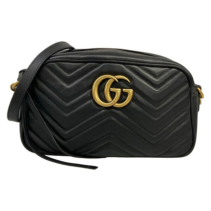 Gucci Shoulder Bag GG Marmont Black Chain Leather