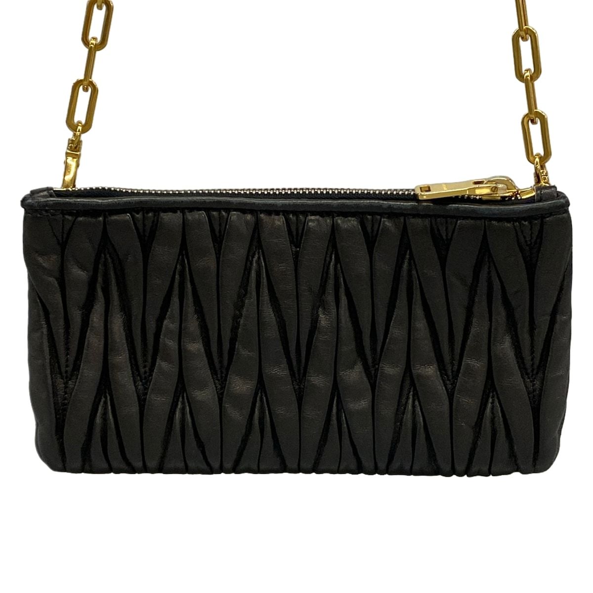 Miu Miu Shoulder Bag Matelasse Black Detachable Strap Chain Leather — view 3