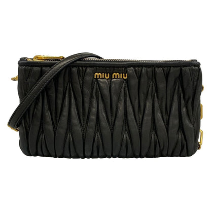 Miu Miu Shoulder Bag Matelasse Black Detachable Strap Chain Leather
