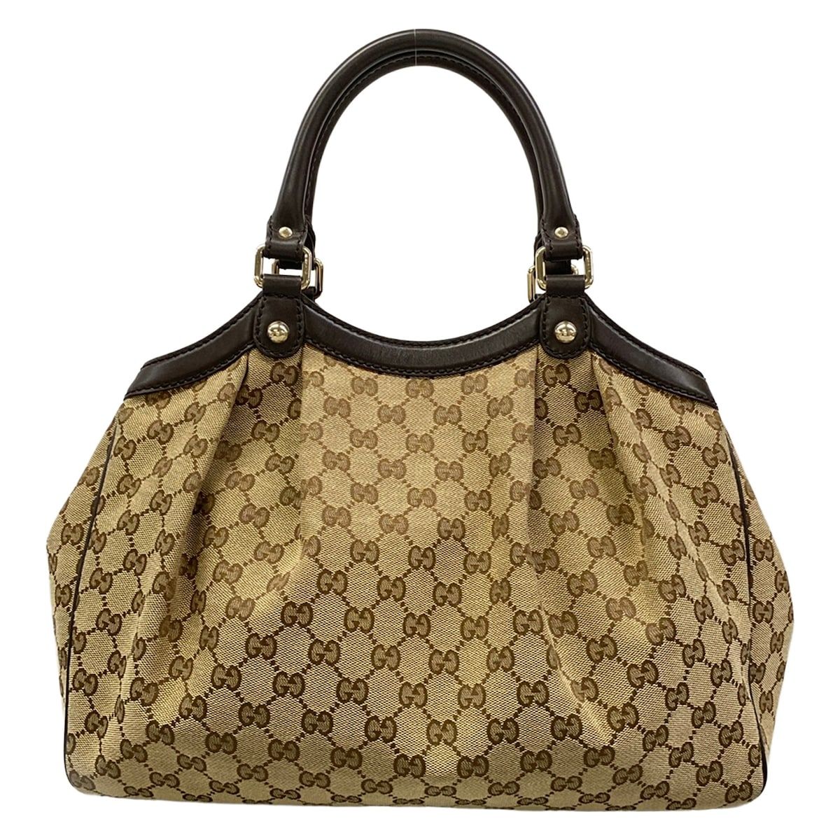 Gucci Tote Ski GG Pattern Beige Dark Brown Leather — view 3