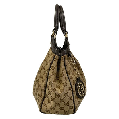 Gucci Tote Ski GG Pattern Beige Dark Brown Leather — view 2