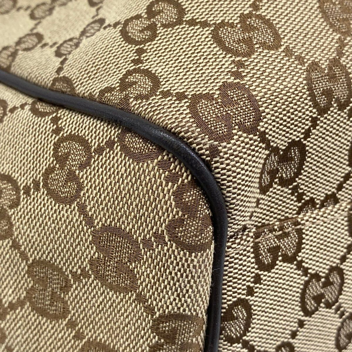 Gucci Tote Ski GG Pattern Beige Dark Brown Leather — view 6