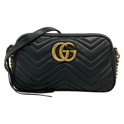 Gucci Shoulder Bag GG Marmont Black Chain Leather