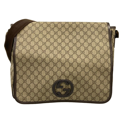 Gucci Shoulder Bag Interlocking GG Supreme Beige Ebony Dark Brown Leather