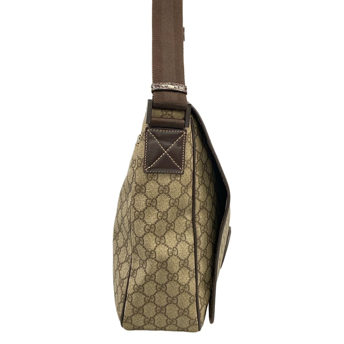 Gucci Shoulder Bag Interlocking GG Supreme Beige Ebony Dark Brown Leather — view 2