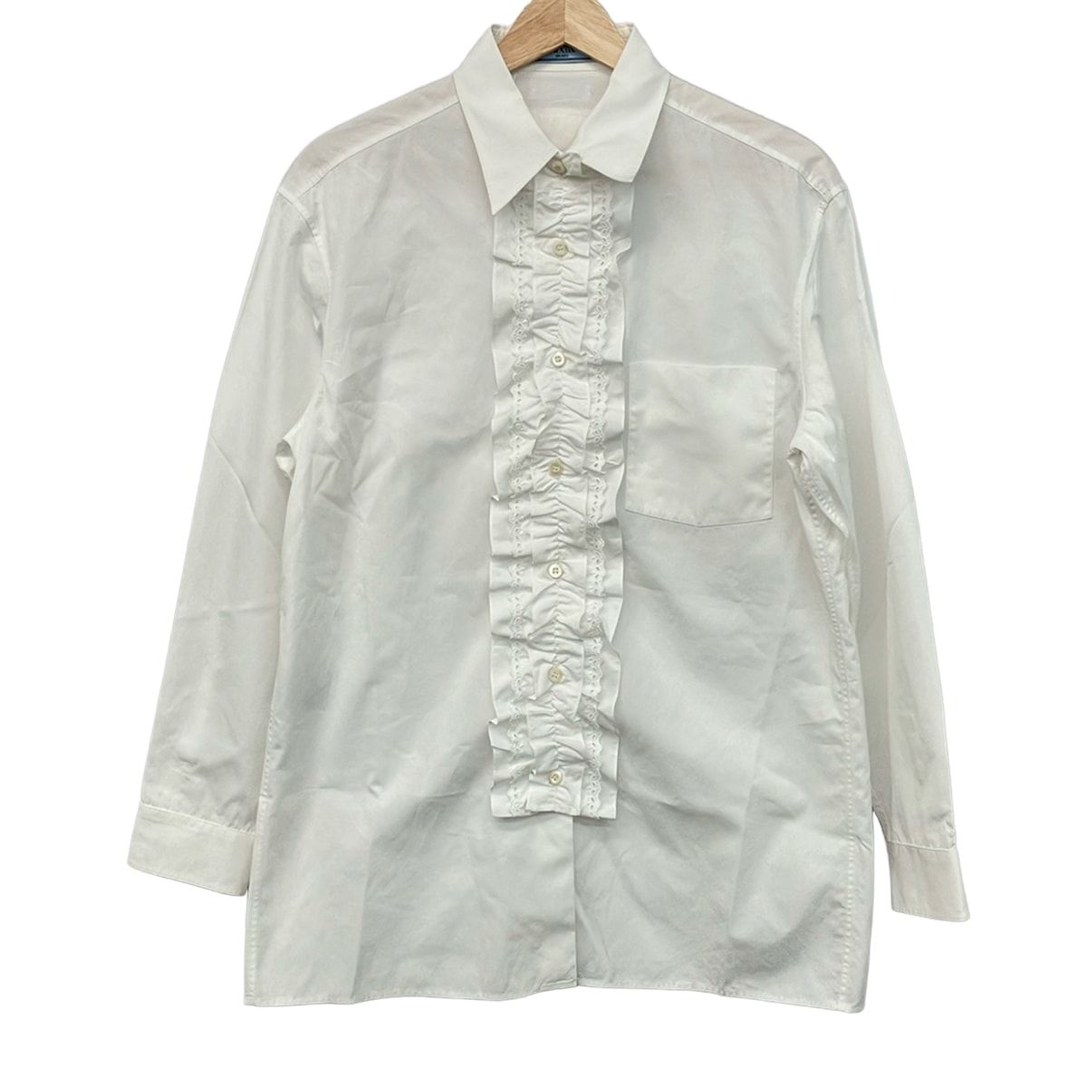 Prada Long Sleeve Shirt Blouse SZ 38 White Ruffles Removable