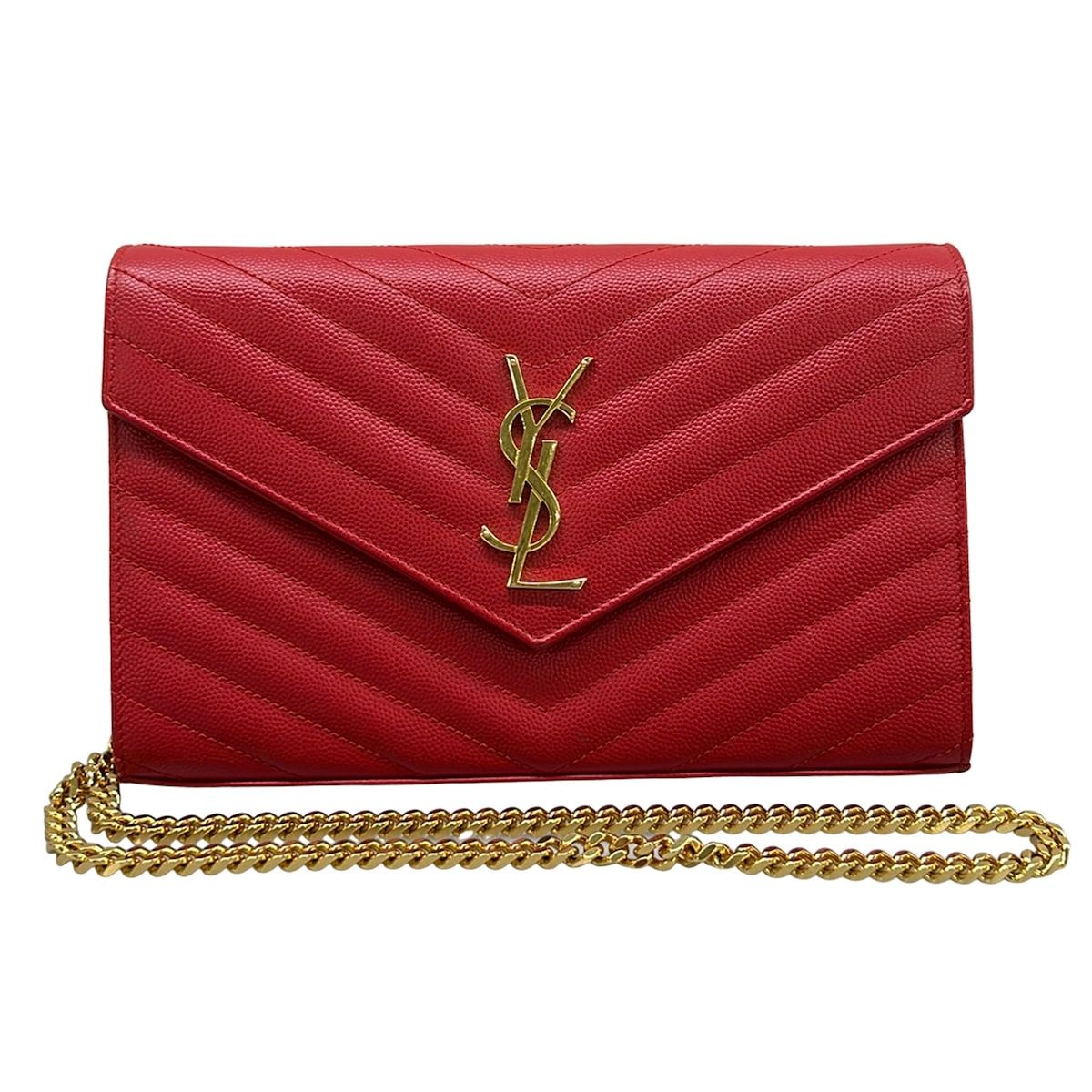Saint Laurent Paris Wallet Monogram Cassandra Red Chain Leather