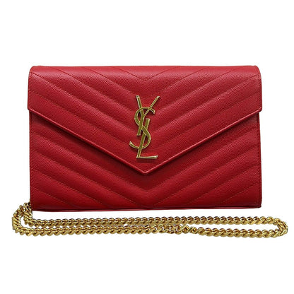 Saint Laurent Paris Wallet Monogram Cassandra Red Chain Leather