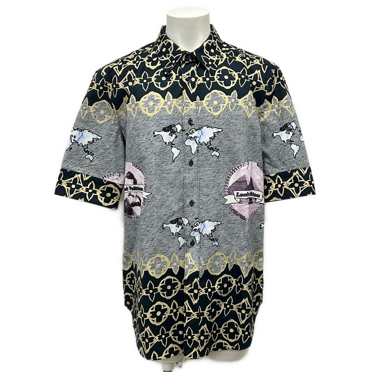 Louis Vuitton Short Sleeve Shirt XL LV Wax Short Monogram Fs8 Dark Navy White
