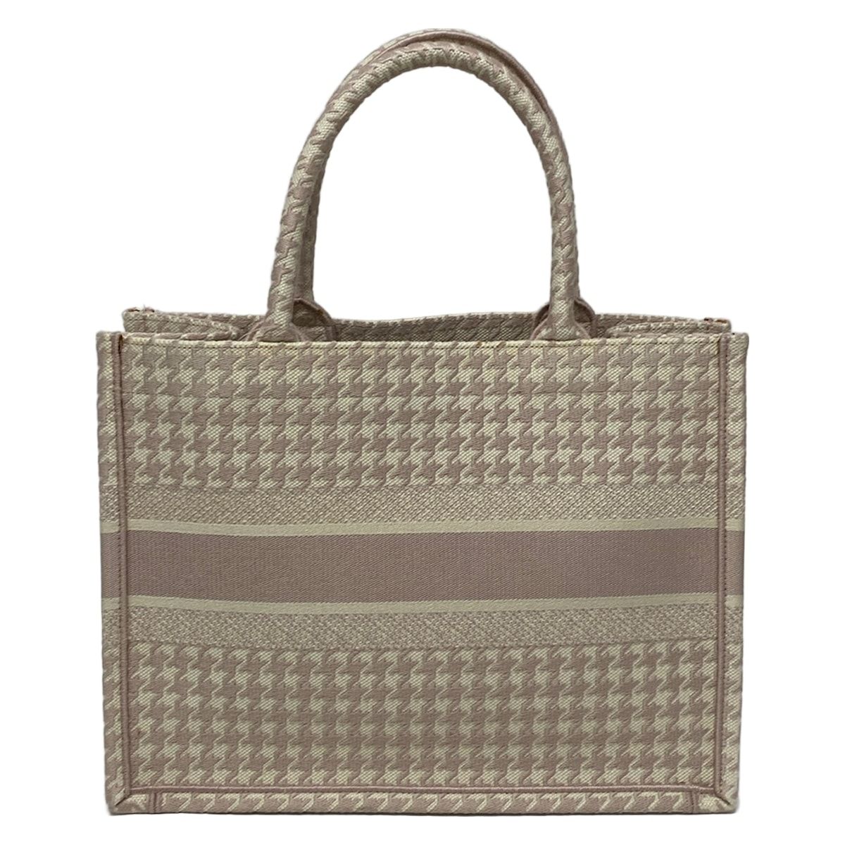 Dior Tote Book Vintage Small Light Pink Ivory Houndstooth — view 3