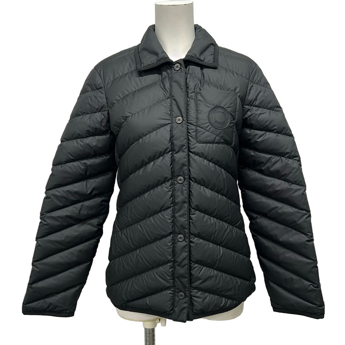 Hermes Down Jacket 36 S Black Long Sleeve Winter Clou de Selle