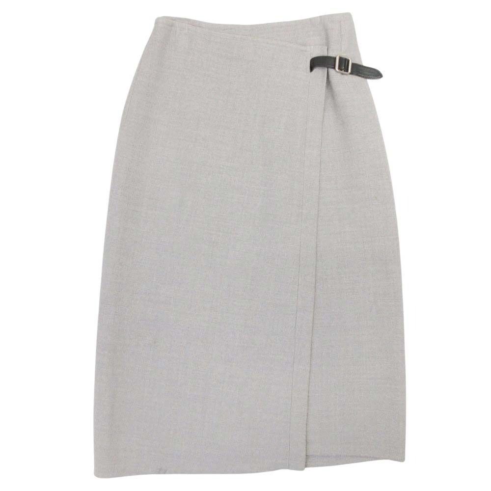Hermes Martin Margiela Era Wool Wrap Skirt Knee Length Calf Lambskin Vintage 36