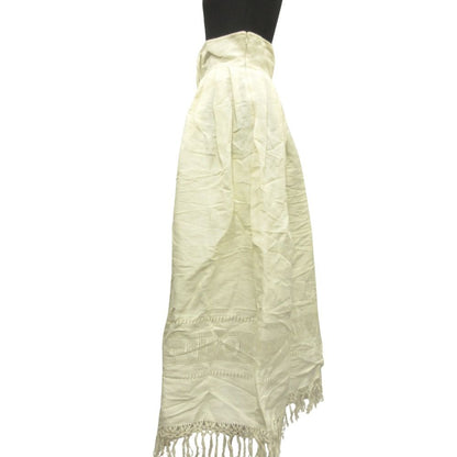 Dior Lace Up Linen Long Skirt High Waist Fringe 36 Ivory — view 3