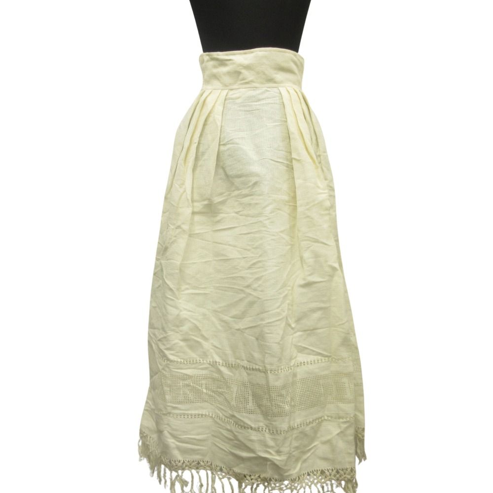 Dior Lace Up Linen Long Skirt High Waist Fringe 36 Ivory — view 2