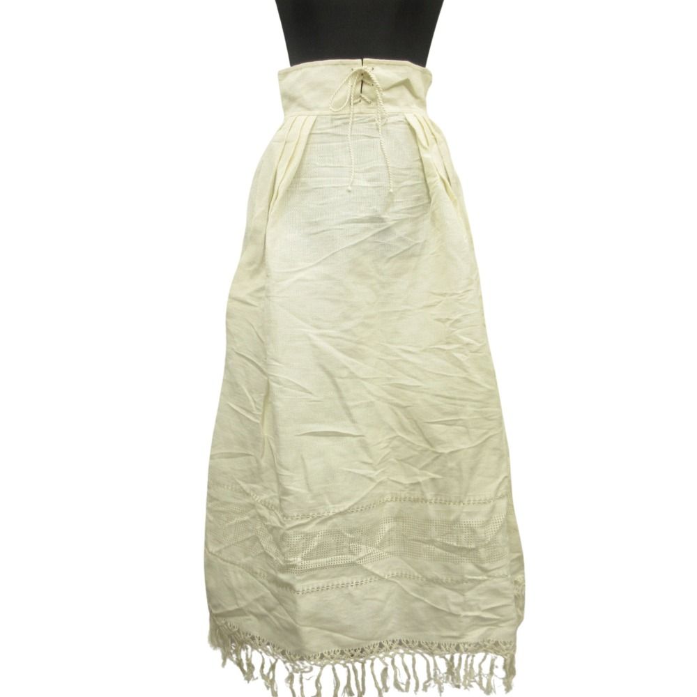 Dior Lace Up Linen Long Skirt High Waist Fringe 36 Ivory