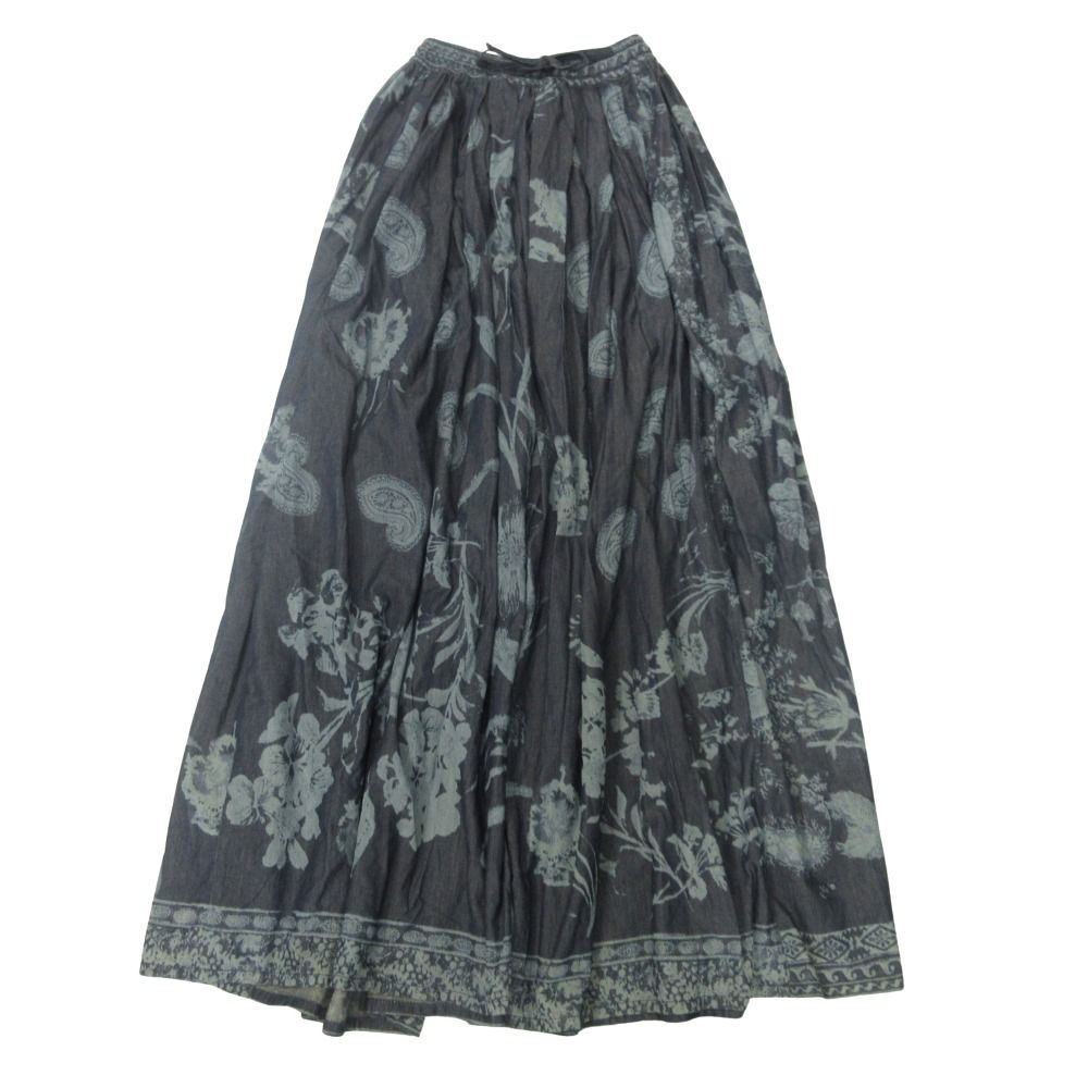 Dior Botanical Print Long Easy Skirt Paisley 38 Navy