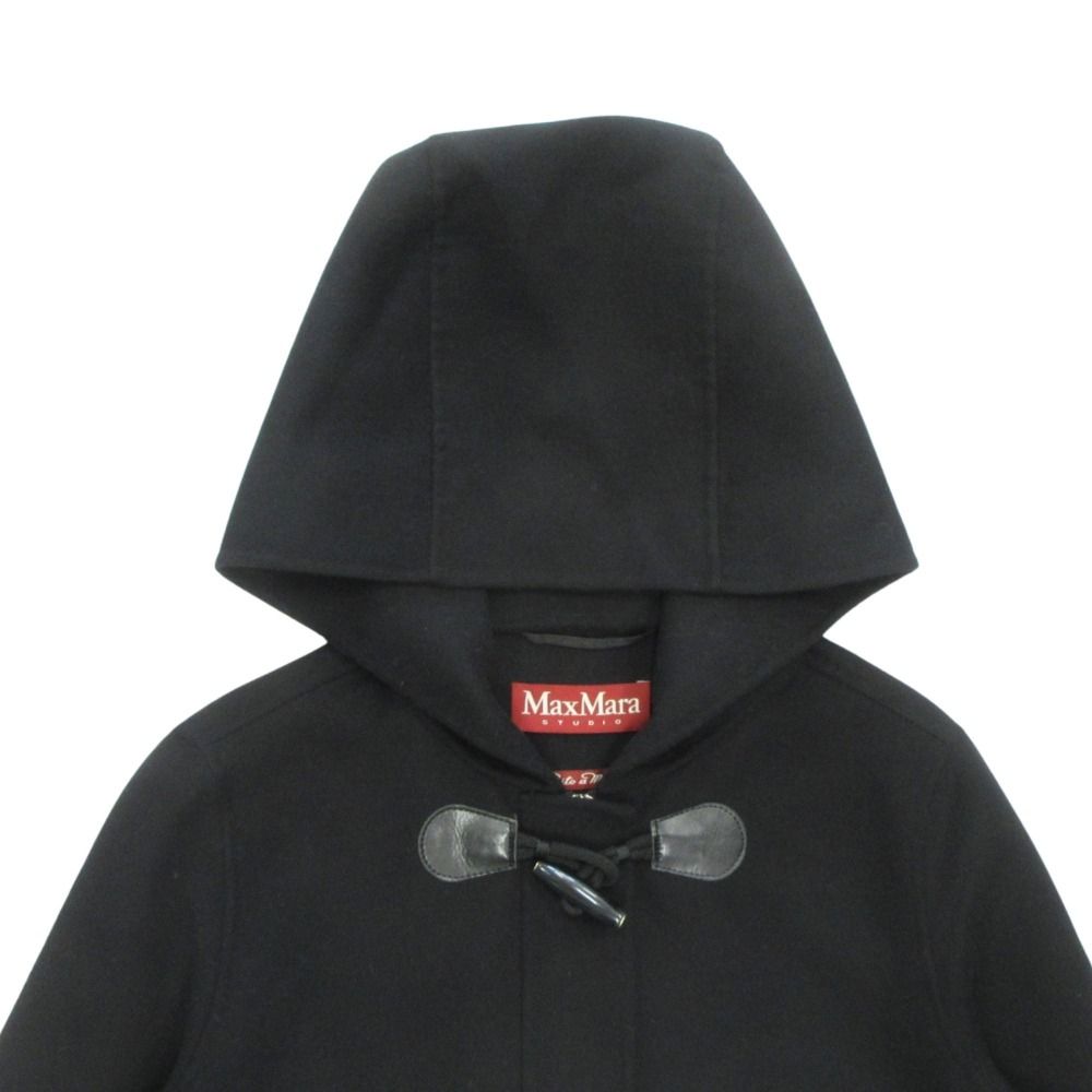 Max Mara Studio Duffle Coat Wool Cashmere Blend Hood 44 Black — view 3