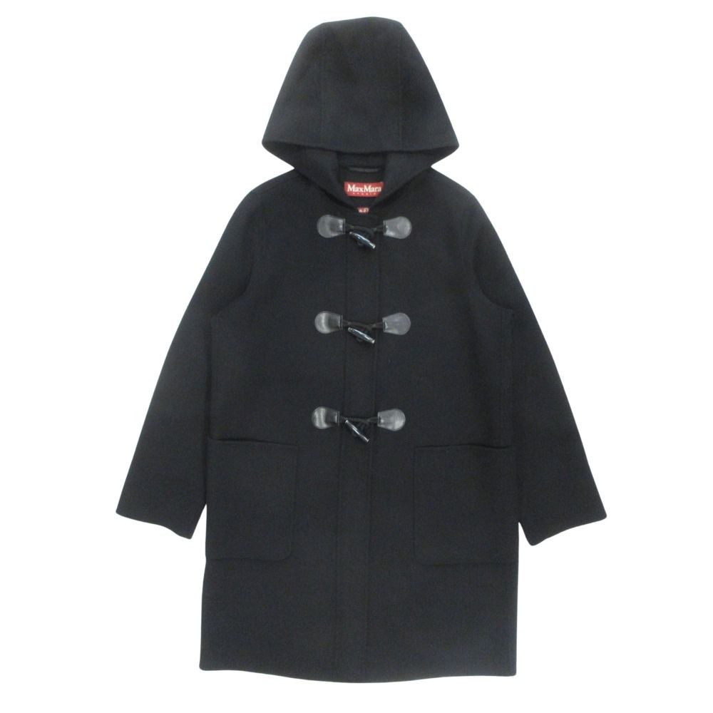 Max Mara Studio Duffle Coat Wool Cashmere Blend Hood 44 Black