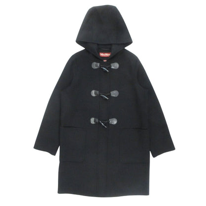Max Mara Studio Duffle Coat Wool Cashmere Blend Hood 44 Black