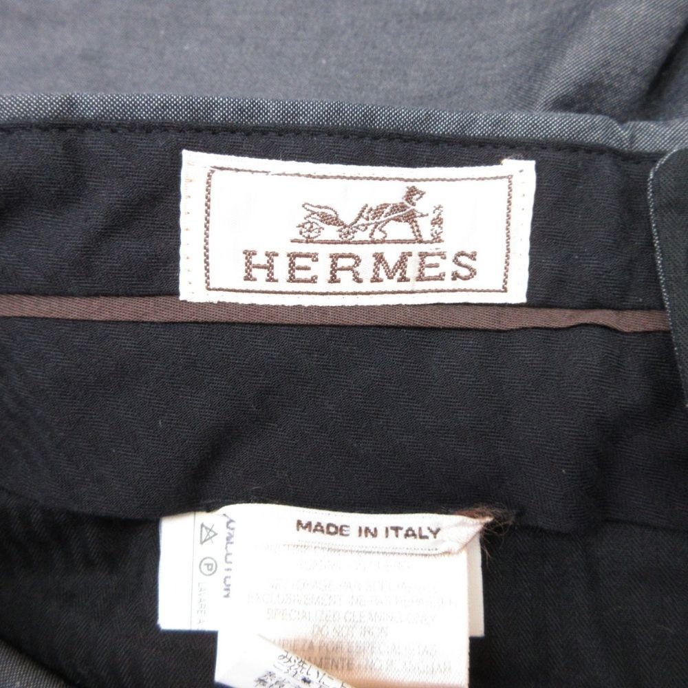 Hermes Leather Patch Trousers Pants Pleated Cotton 46 Gray — view 7