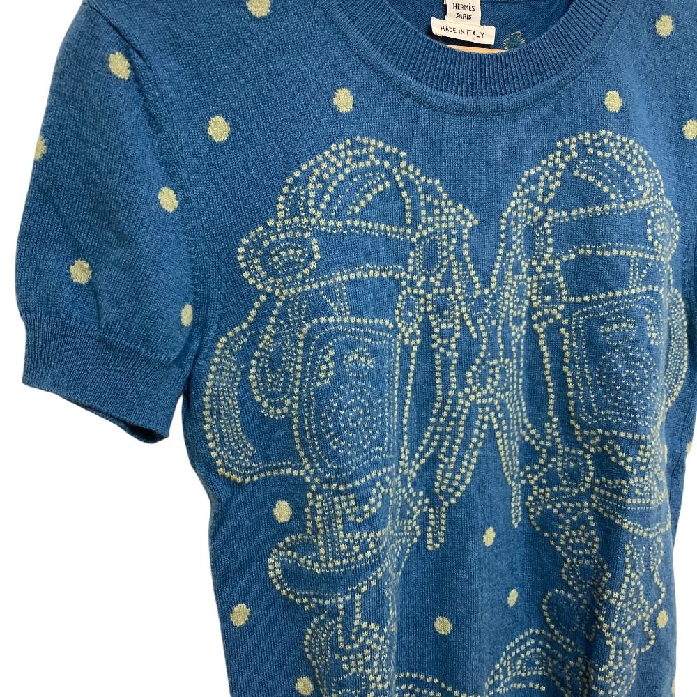 Hermes Brides de Gala Cashmere Cotton Short Sleeve Knit Top 34 Blue Sweater — view 2