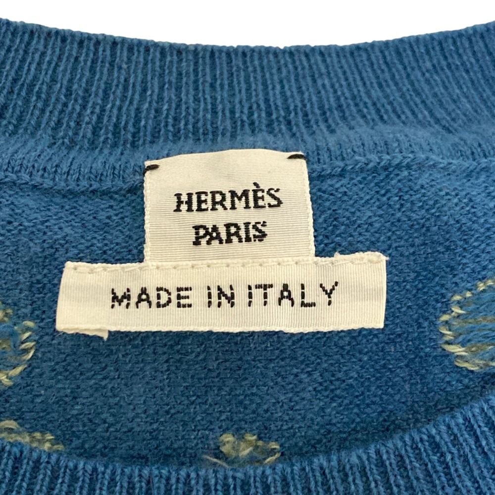 Hermes Brides de Gala Cashmere Cotton Short Sleeve Knit Top 34 Blue Sweater — view 5