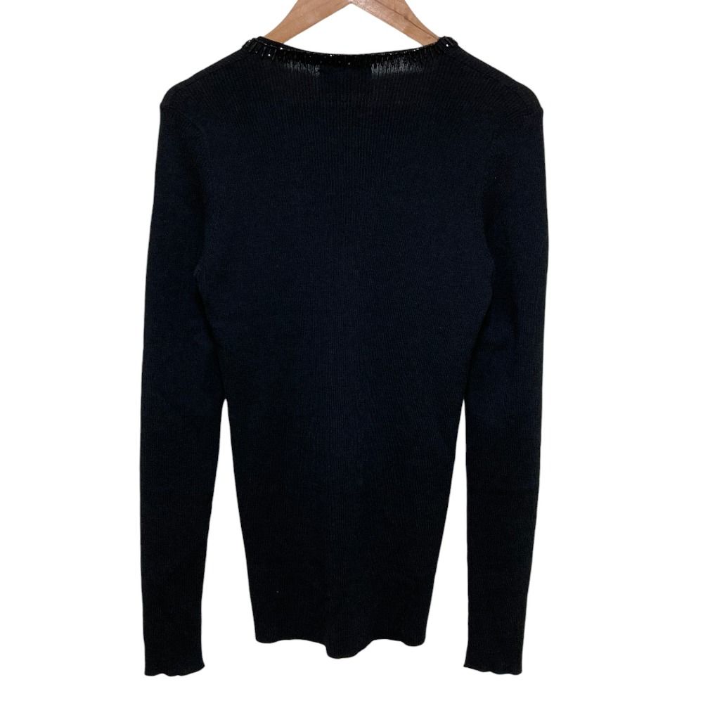 Prada Beads Wool Rib Knit Cardigan 42 Black — view 3