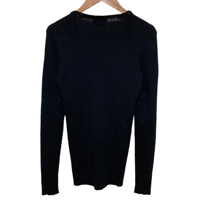 Prada Beads Wool Rib Knit Cardigan 42 Black — view 3