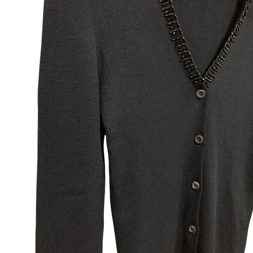 Prada Beads Wool Rib Knit Cardigan 42 Black — view 2