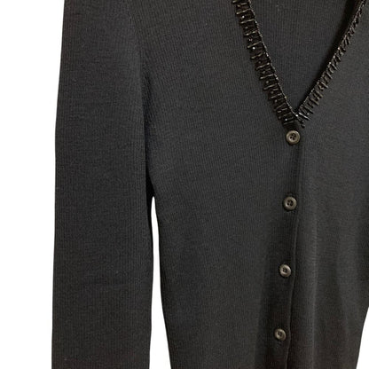 Prada Beads Wool Rib Knit Cardigan 42 Black — view 2