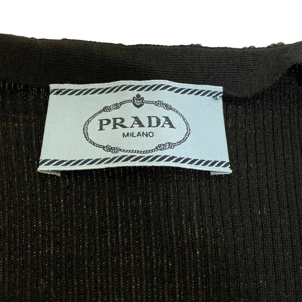 Prada Beads Wool Rib Knit Cardigan 42 Black — view 4