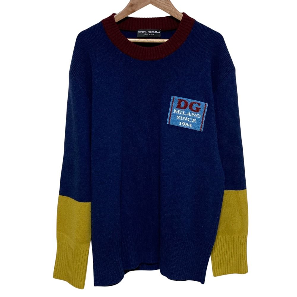 Dolce & Gabbana Logo Patch Rib Knit Sweater 48 Navy
