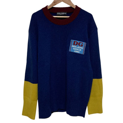 Dolce & Gabbana Logo Patch Rib Knit Sweater 48 Navy