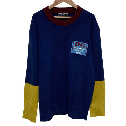 Dolce & Gabbana Logo Patch Rib Knit Sweater 48 Navy
