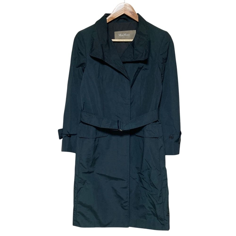 Max Mara Rainwear Cotton Nylon Belted Coat 38 Black