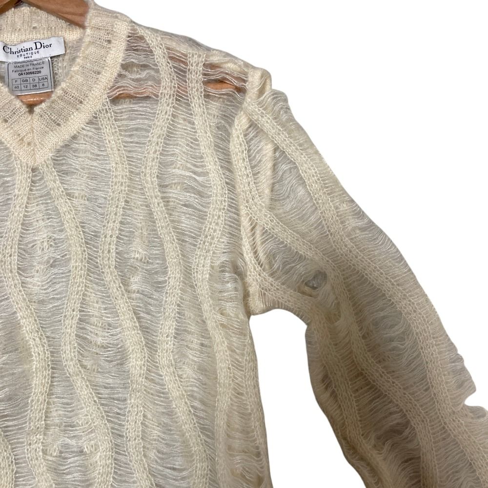 Dior Galiano Era Openwork Mohair Knit Sweater Ivory — view 3
