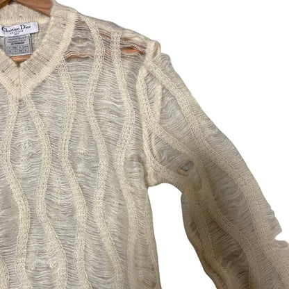 Dior Galiano Era Openwork Mohair Knit Sweater Ivory — view 3