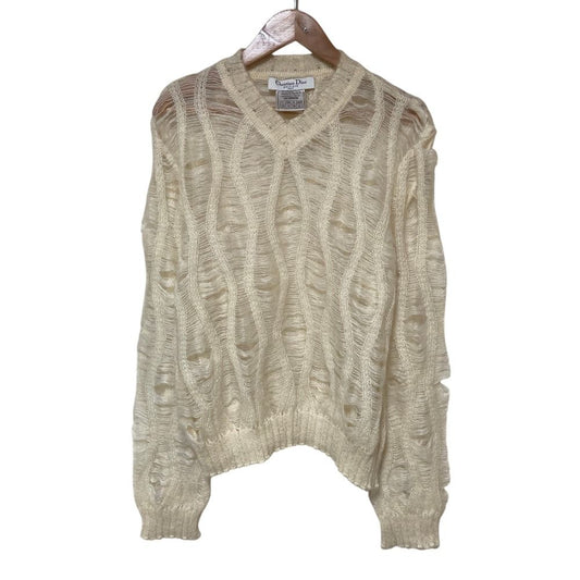 Dior Galiano Era Openwork Mohair Knit Sweater Ivory