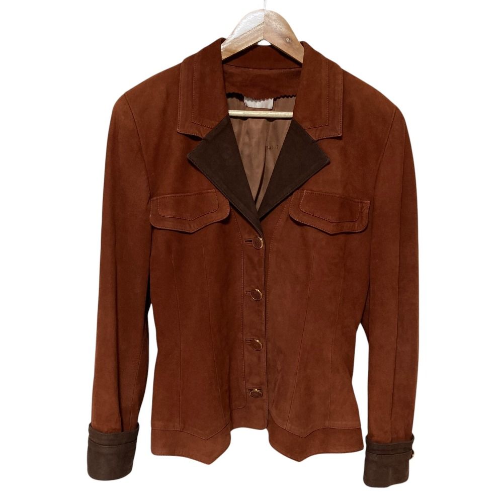 Loewe Vintage Anagram Button Suede Leather Jacket 42 Brown