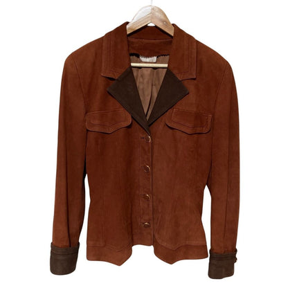 Loewe Vintage Anagram Button Suede Leather Jacket 42 Brown