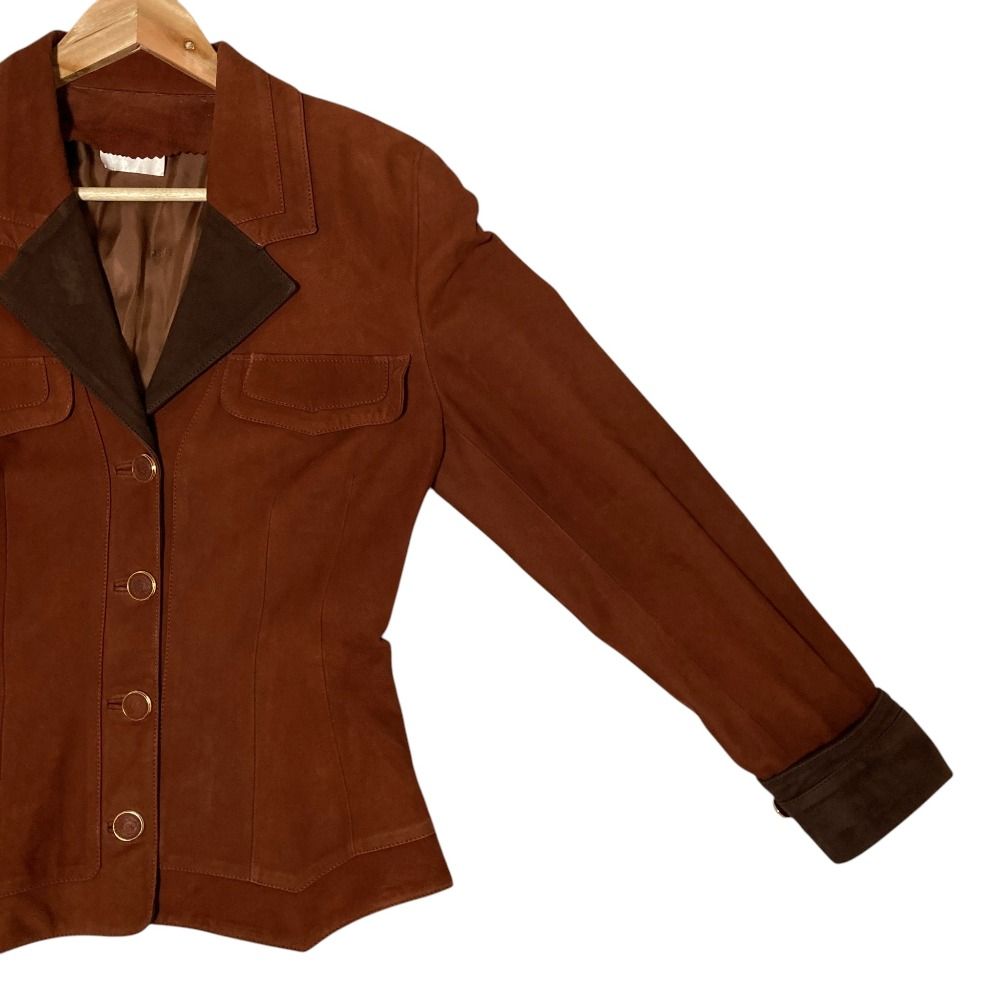 Loewe Vintage Anagram Button Suede Leather Jacket 42 Brown — view 3