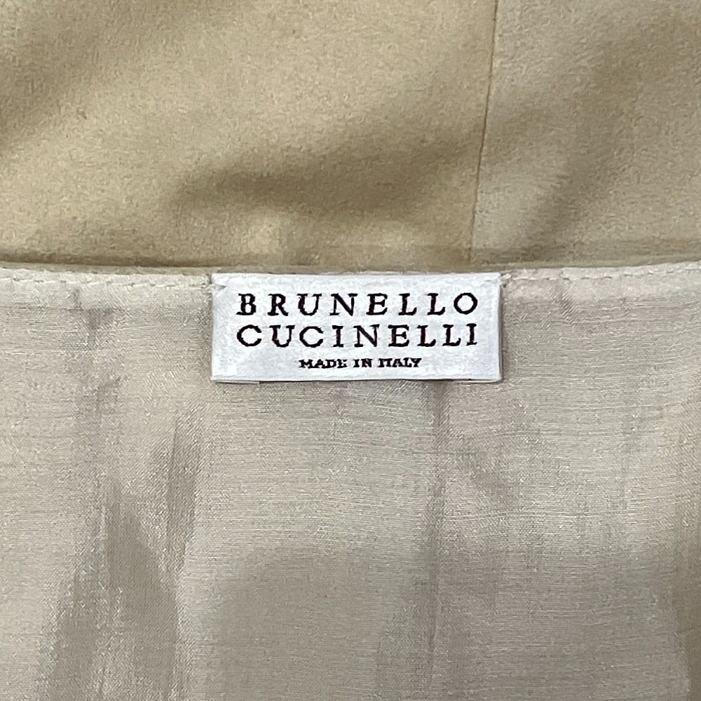 Brunello Cucinelli Suede Leather Chiffon Layered Blouse Top 46 Beige — view 3