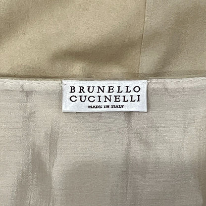 Brunello Cucinelli Suede Leather Chiffon Layered Blouse Top 46 Beige — view 3