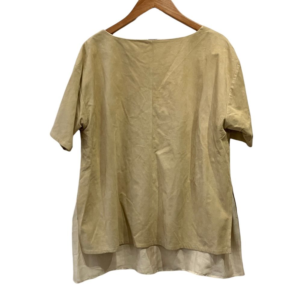 Brunello Cucinelli Suede Leather Chiffon Layered Blouse Top 46 Beige — view 2