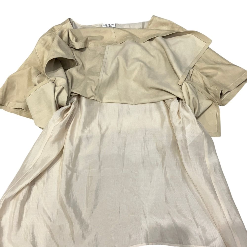 Brunello Cucinelli Suede Leather Chiffon Layered Blouse Top 46 Beige — view 4