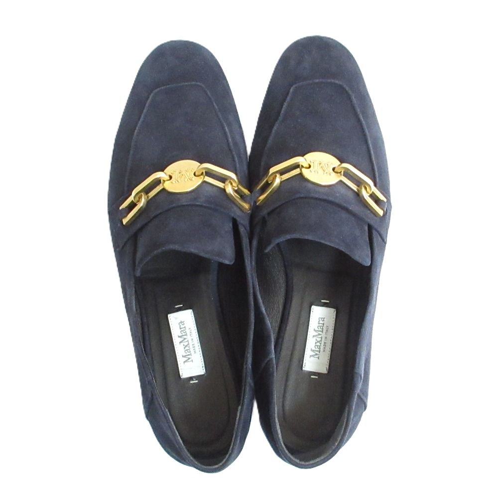 Max Mara Maxmara Suede Loafers 38 Navy — view 4