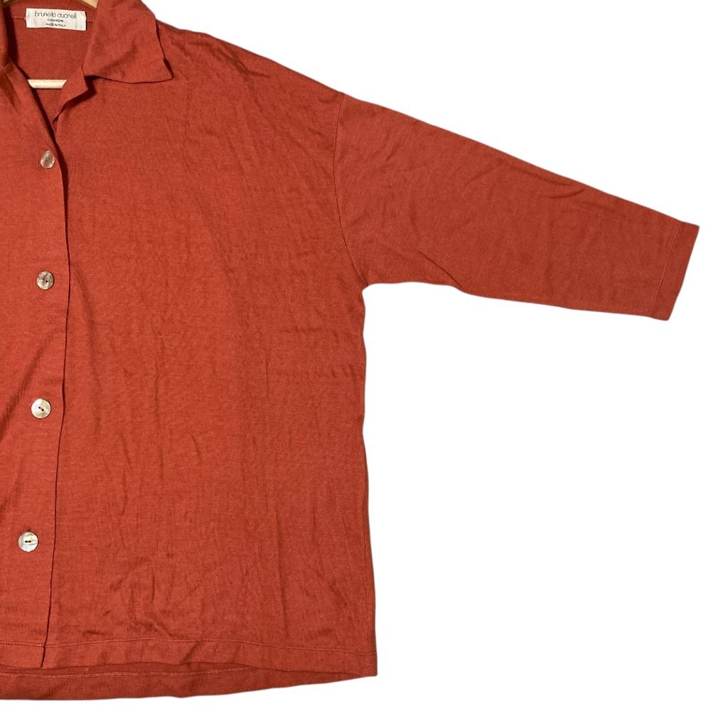 Brunello Cucinelli Cashmere Silk Oversized Knit Shirt Jacket M Orange — view 3