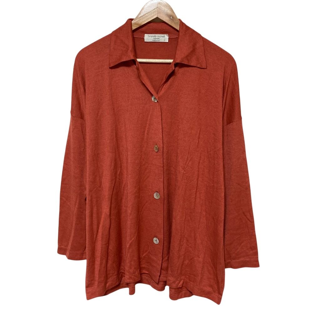 Brunello Cucinelli Cashmere Silk Oversized Knit Shirt Jacket M Orange
